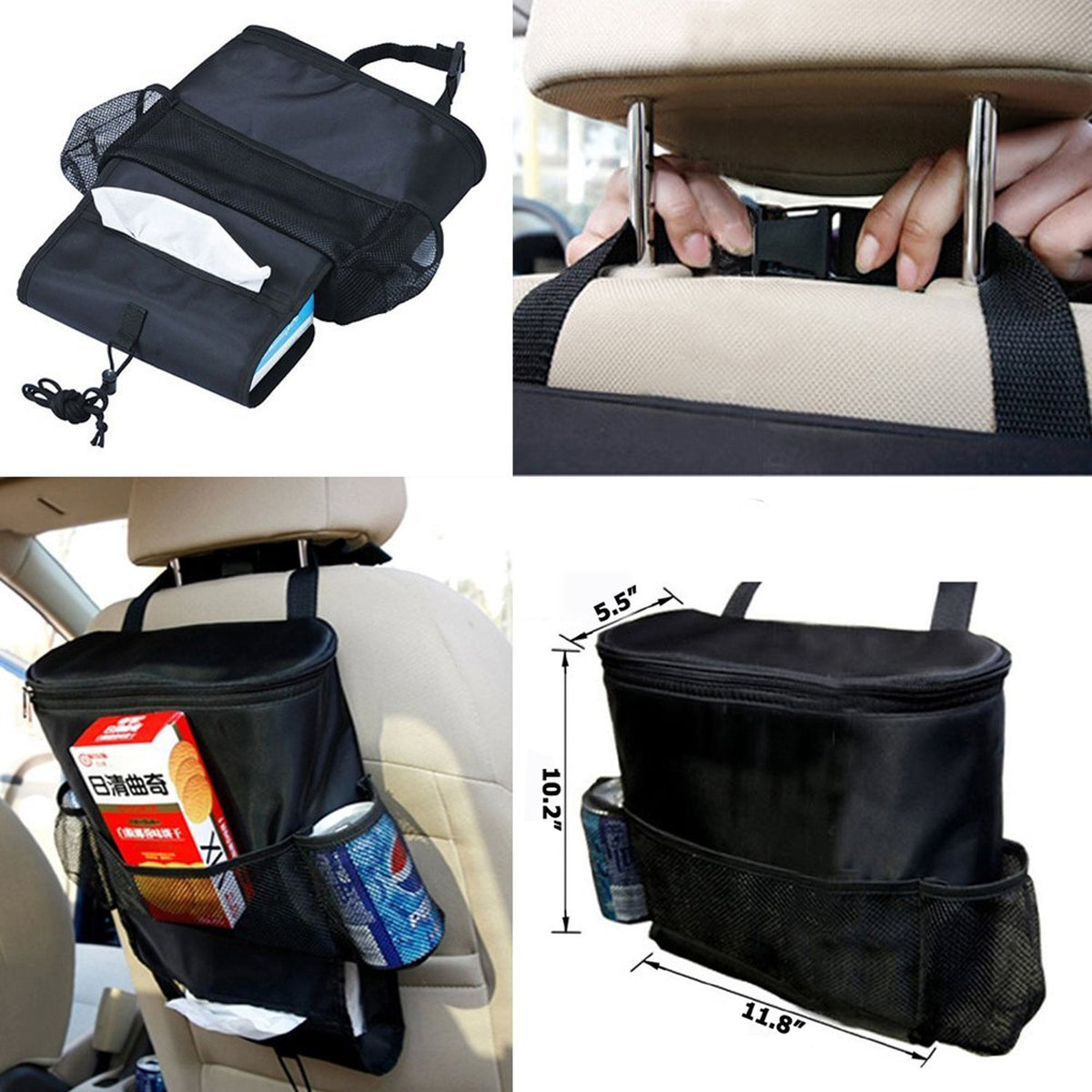 Insulated Car Seat Back Organizer with Multi-Pockets and Mesh Storage