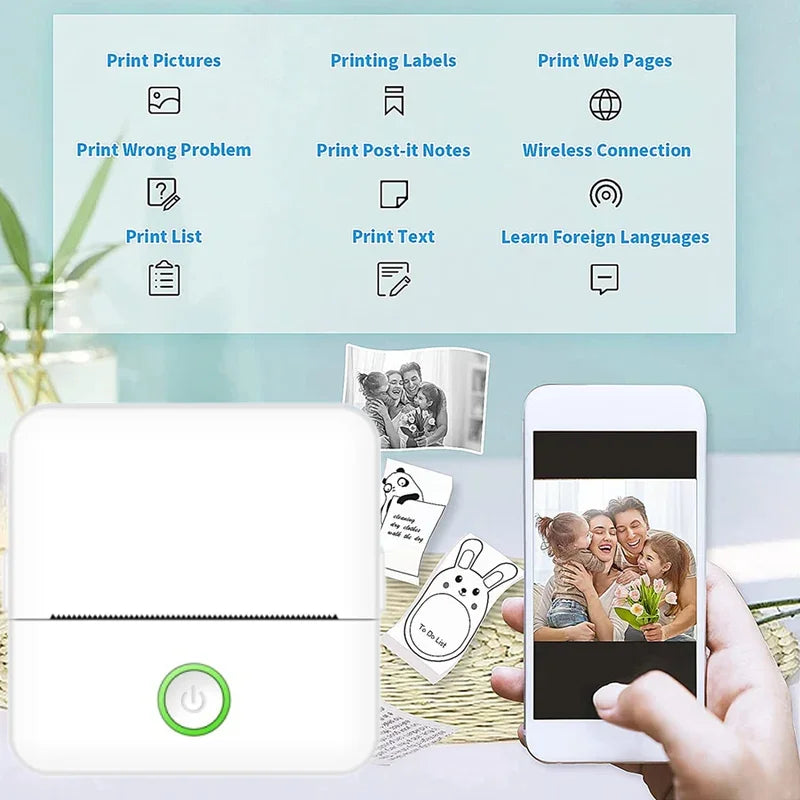 Mini Portable Label Thermal Printer Endurance Bluetooth HD Picture Printer for Student Error Title Note Pocket Inkless Printing