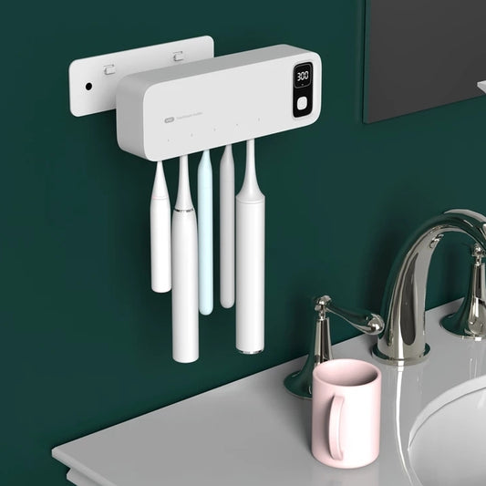UV Toothbrush Holder Sterilizer Rechargeable Tooth Brush with LED Display Drying Wall-Mounted for Bathroom Accessor