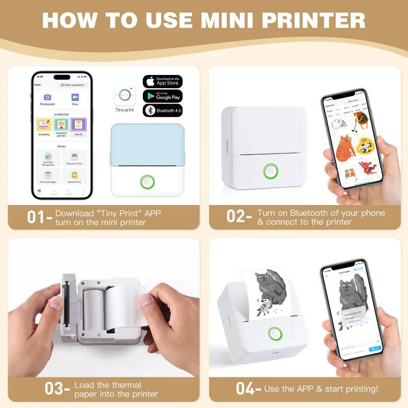Mini Portable Label Thermal Printer Endurance Bluetooth HD Picture Printer for Student Error Title Note Pocket Inkless Printing