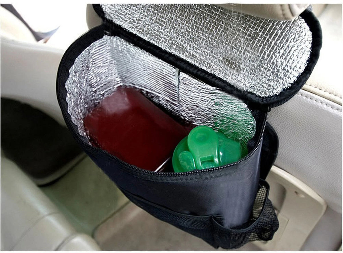 Insulated Car Seat Back Organizer with Multi-Pockets and Mesh Storage