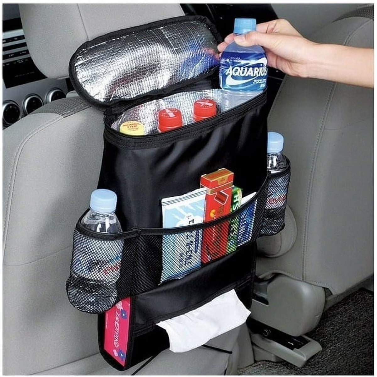 Insulated Car Seat Back Organizer with Multi-Pockets and Mesh Storage