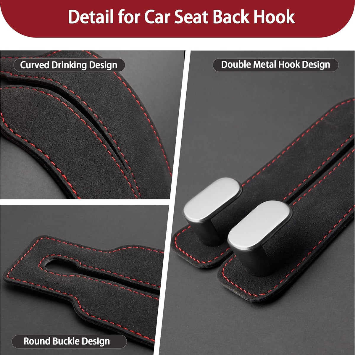 2 in 1 Car Seat Back Storage Hook and Headrest Hooks for Car,2Pcs Purse Hook for Car,Bendable Universal Double Hooks with Phone Holder,Car Hooks for Purses and Bags and Shopping Bags(Black)