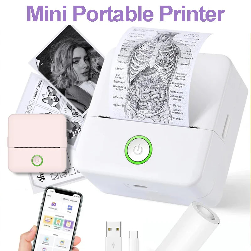 Mini Portable Label Thermal Printer Endurance Bluetooth HD Picture Printer for Student Error Title Note Pocket Inkless Printing