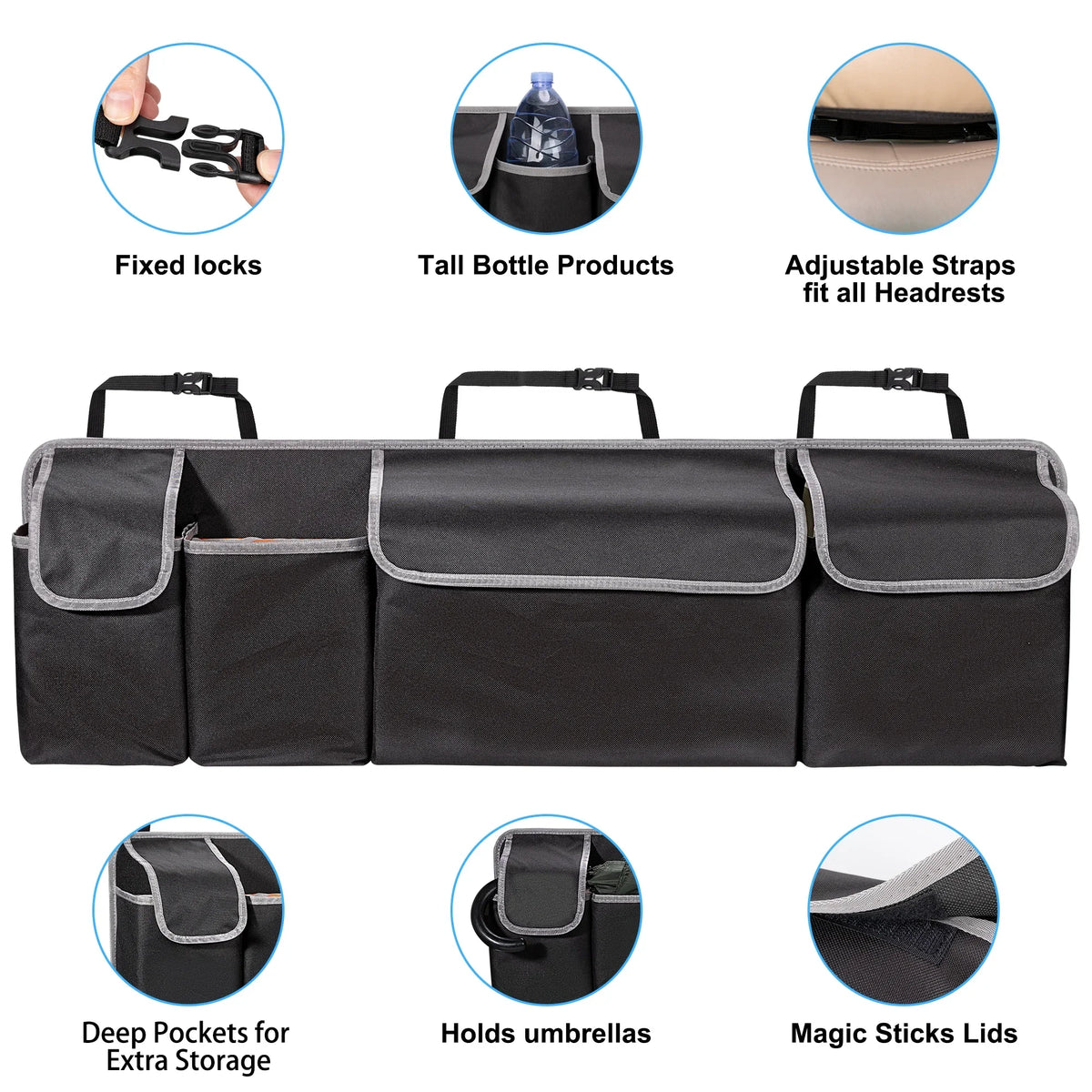 Car Trunk Organizer Durable Waterproof Collapsible with 4 Pockets Ideal for Suvs, Trucks Mpvs Backseat or Trunk Storage Amagi
