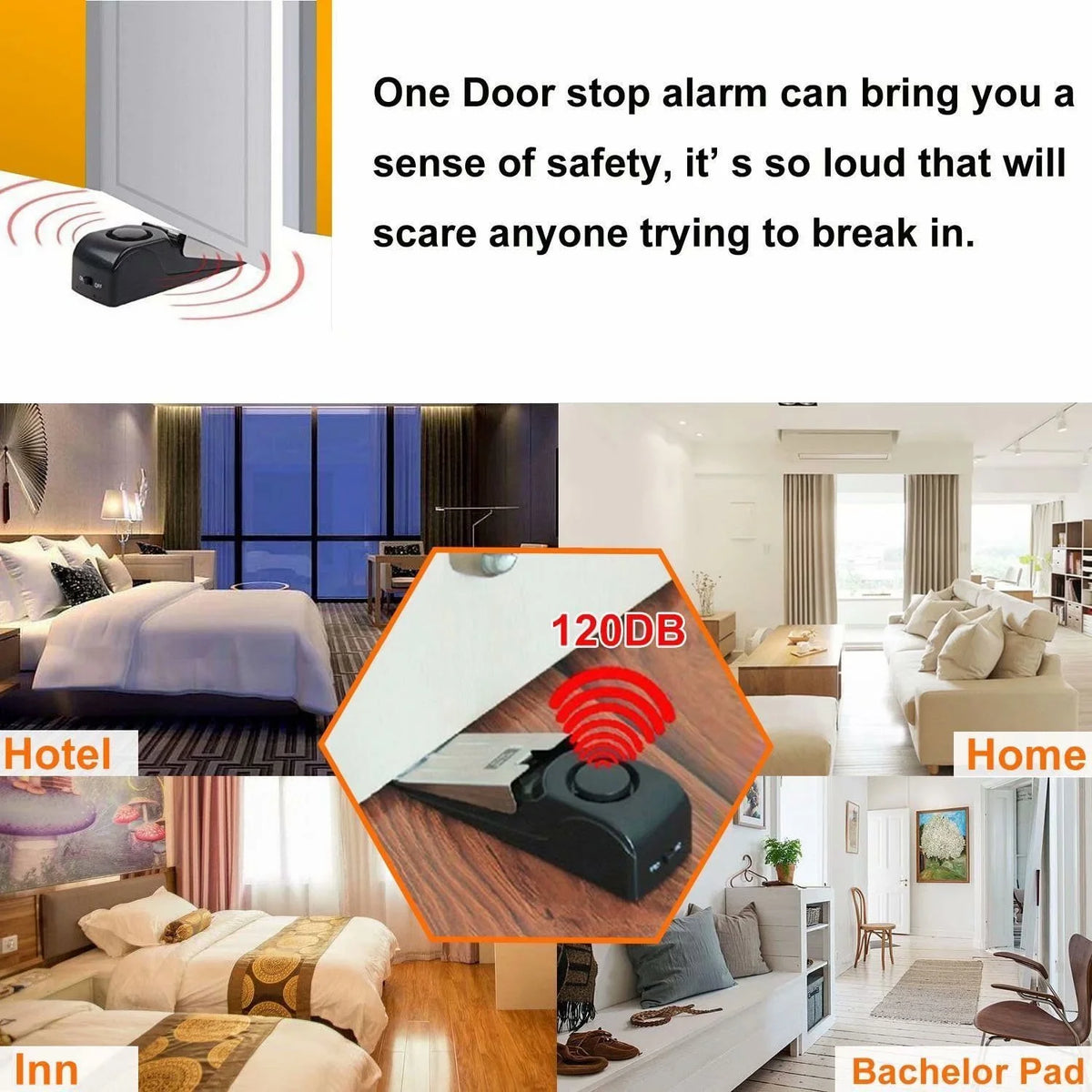 Door Stopper Security Alarm,Upgraded Portable 120 Loud Entrance Alert Door Stop Alarm,Great Gift for Travel Home Apartment House (1 Pack)